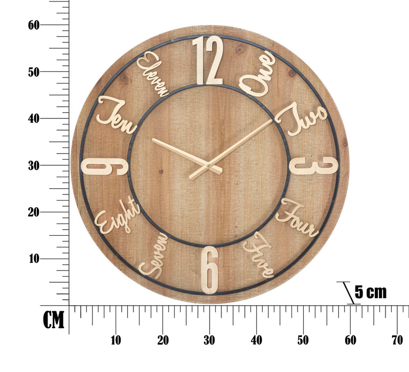 Orologio da Muro Wood Ø60x5 cm MDF e Ferro Oro e Nero-6