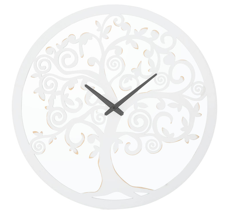 Orologio da Muro Bianco Tree Ø55x4,5 cm in Ferro MDF e Specchio Bianco-1