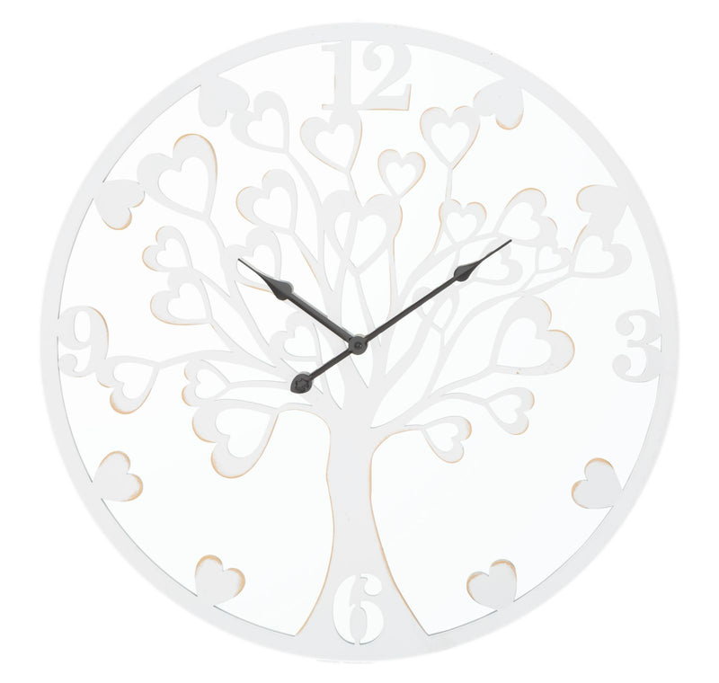 Orologio da Muro Heart/Tree Ø55x4,5 cm in Ferro MDF e Specchio Bianco-1