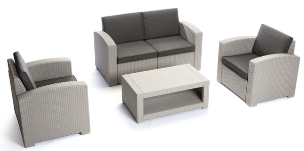 prezzo Garten-Lounge-Set aus Kunstharz, Sofa, 2 Sessel und hellgrauer Como-Couchtisch von Taddei