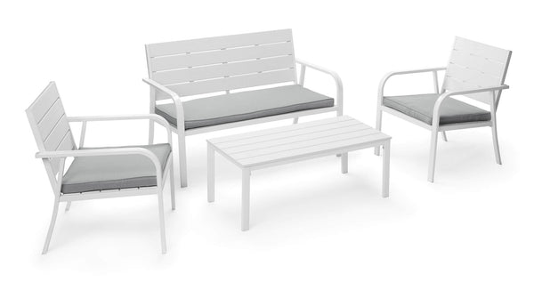 acquista Garden Lounge Set Sofa 2 Sessel und Couchtisch aus weißem Stahl