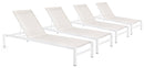 Set 4 Lettini Prendisole da Giardino 78x195x90h cm con Ruote Konnor Bianco -1