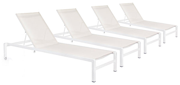 online Set 4 Lettini Prendisole da Giardino 78x195x90h cm con Ruote Konnor Bianco