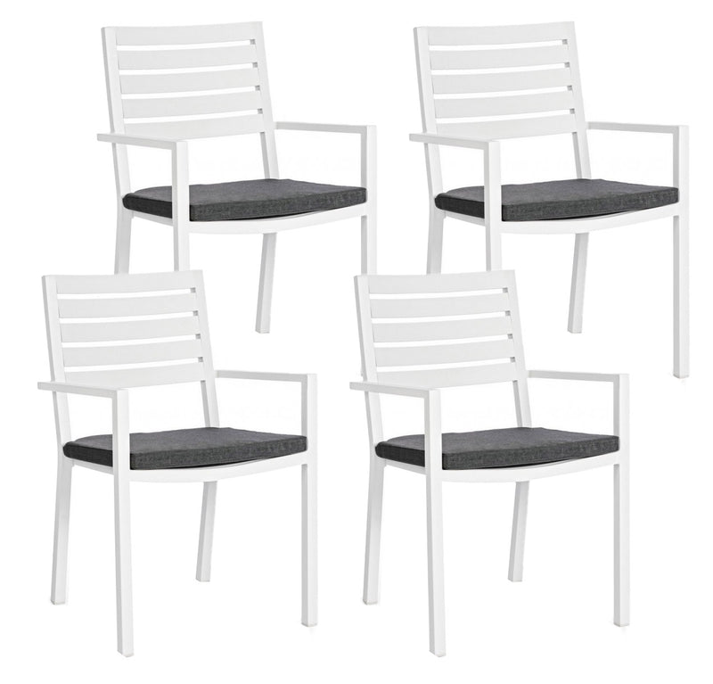 Set 4 Sedie da Giardino 55x56,5x86,5h cm con Braccioli e Cuscini Helina Bianco-1