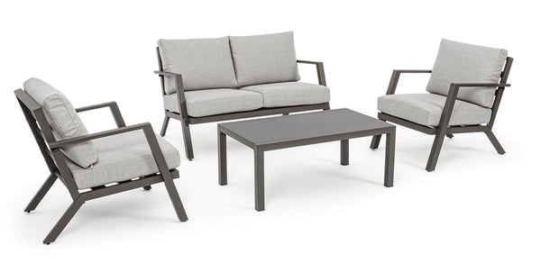 Garden Lounge Set Sofa 2 Sessel und Couchtisch in Aluminium Kaffee acquista