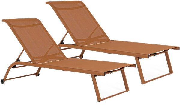 sconto Set 2 Lettini Prendisole da Giardino 70x182x91,5h cm con Ruote Taylor Pecan