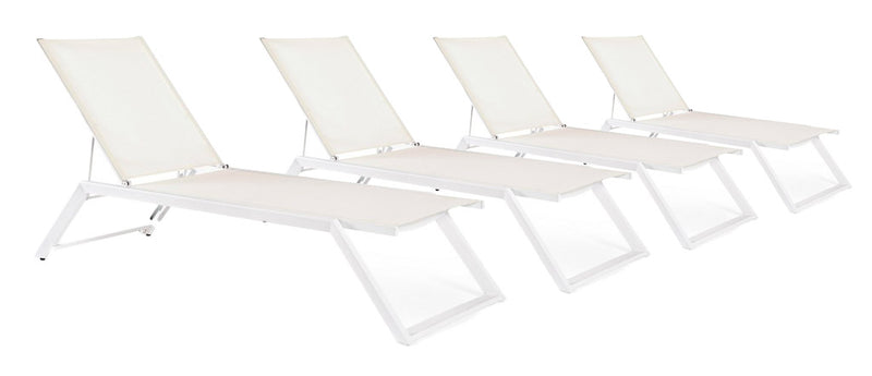 Set 4 Lettini Prendisole da Giardino 70x207,5x93h cm con Ruote Kaylan Bianco -1