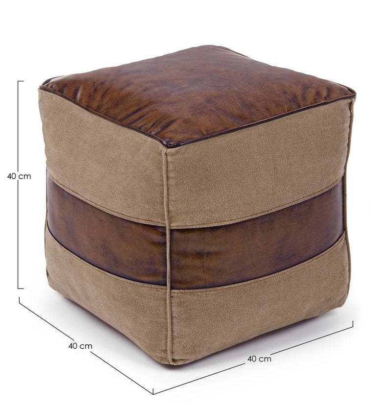 Pouf  40x40x 40 cm in Pelle Charleston Marrone-5