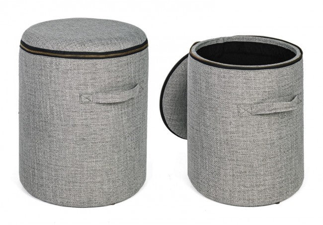 Set 2 Pouf Contenitore Radmila Grigio in Tessuto-5