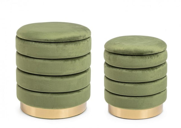 prezzo Set mit 2 Darina Olive Container Poufs aus Holz