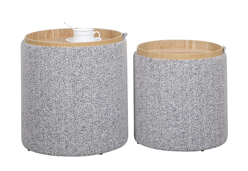 Set 2 Pouf con Contenitore  in Poliestere Sasha Grigio Chiaro-1