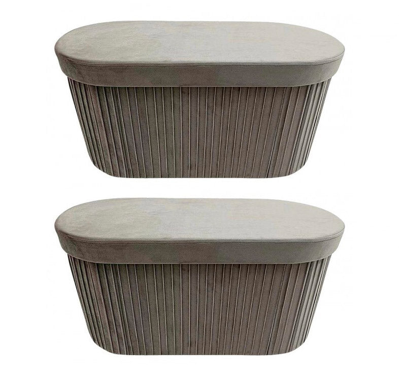 Set 2 Pouf Contenitore 76x38x38 cm Jocelyn in Velluto Beige-1