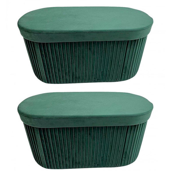 Set 2 Pouf Contenitore 76x38x38 cm Jocelyn in Velluto Verde sconto