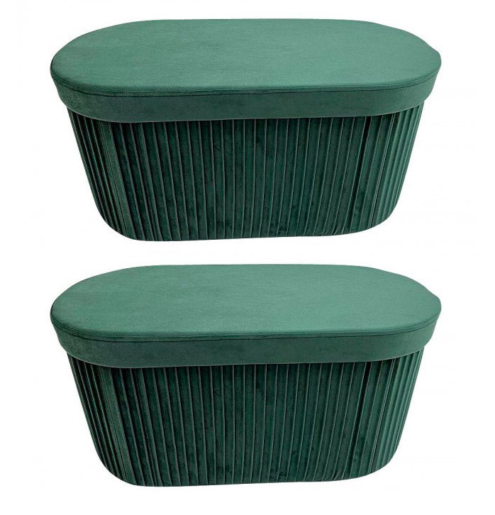 Set 2 Pouf Contenitore 76x38x38 cm Jocelyn in Velluto Verde-1