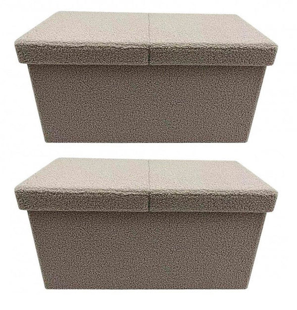 prezzo Set 2 Pouf Contenitore 76x38x38 cm Joris in Bouclè Beige