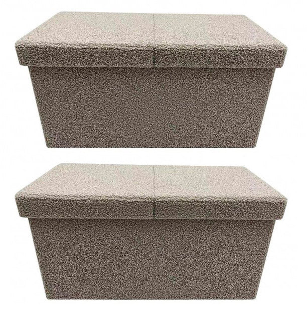 Set 2 Pouf Contenitore 76x38x38 cm Joris in Bouclè Beige-1