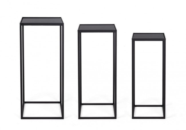 Set 3 Tavolini Nucleos Quadrato Nero in Acciaio-3