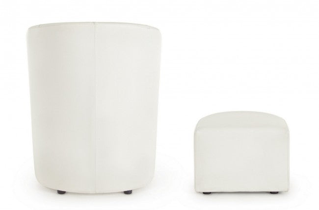 Poltrona con Pouf Rita in Similpelle Bianco-3