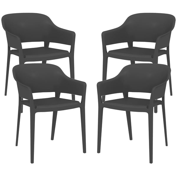 Set 4 Sedie da Giardino  Impilabili con Braccioli e Schienale Alto 56x54,5x77,5 cm in Plastica Nero prezzo