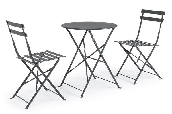 Set aus Couchtisch und 2 klappbaren Gartenstühlen aus anthrazitfarbenem Stahl sconto