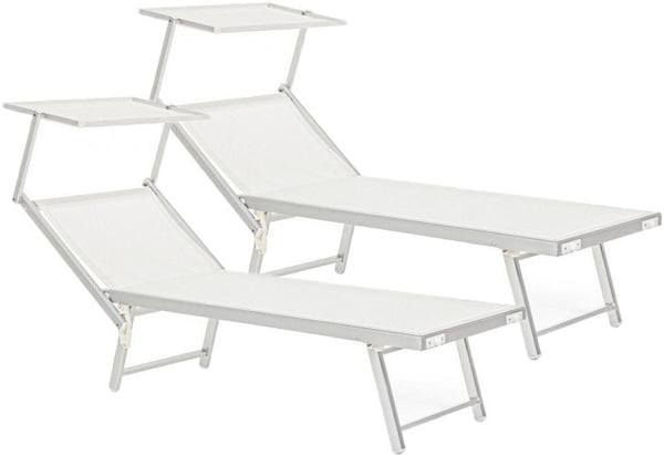 Set 2 Lettini Prendisole da Giardino 71x186x106,5h cm Cross con Tettuccio Text Bianco prezzo