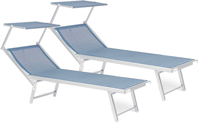 Set 2 Lettini Prendisole da Giardino 71x186x106,5h cm Cross con Tettuccio Text Blu Mix -1