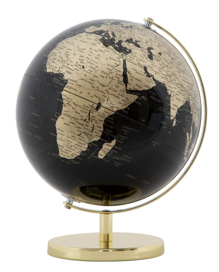 Mappamondo Oro Ø25x34 cm Plastica e Ferro Nero e Oro-1