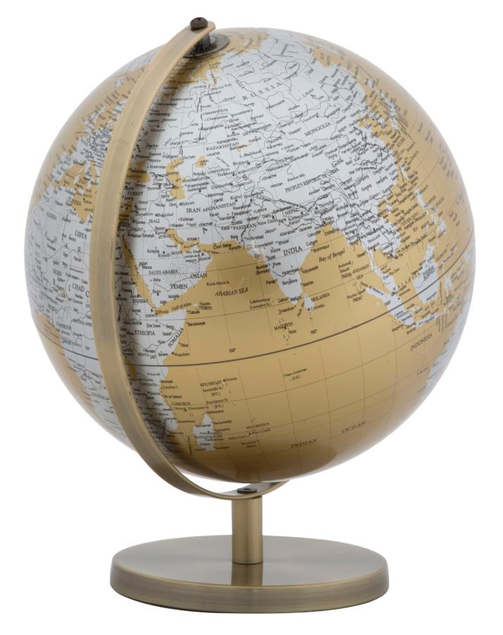 Mappamondo Arancione Ø25x34 cm Metallo e Plastica Oro Ruggine e Argento-3