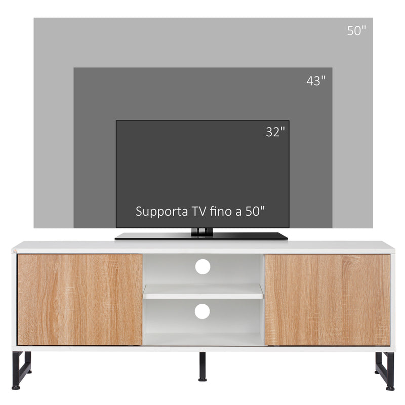 Mobile TV Fino a 50" 120x39,5x45 cm  in Truciolato e Acciaio Bianco e Colore Legno-6