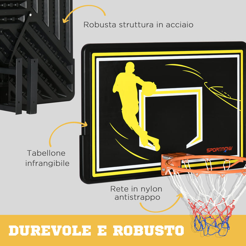 Canestro Basket per Bambini e Adulti 110x90x70 cm  in Acciaio e PE Nero e Giallo-5