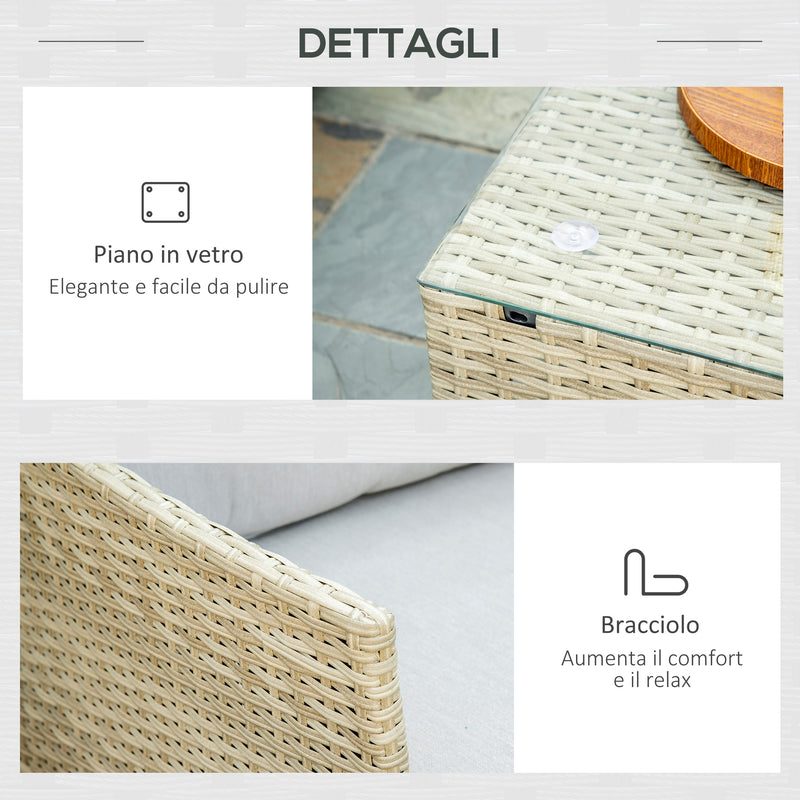 Set Salotto da Giardino Divano Angolare 1 Poltrona e Tavolino Beige-7