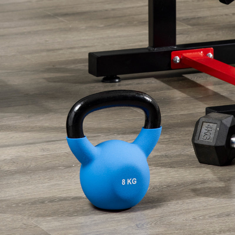 Kettlebell per Allenamento 8 Kg Base Piatta in Metallo e Neoprene Blu-9