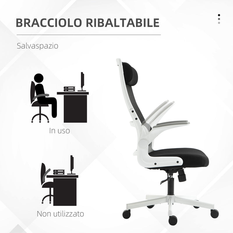 Sedia Poltrona Direzionale da Ufficio 77x75x115-125 cm in Tessuto a Rete Poliestere Nera e Bianca-7