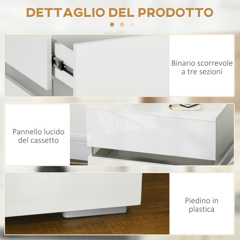 Comodino 2 Cassetti 60x39x47 cm con LED in Truciolato Bianco-6