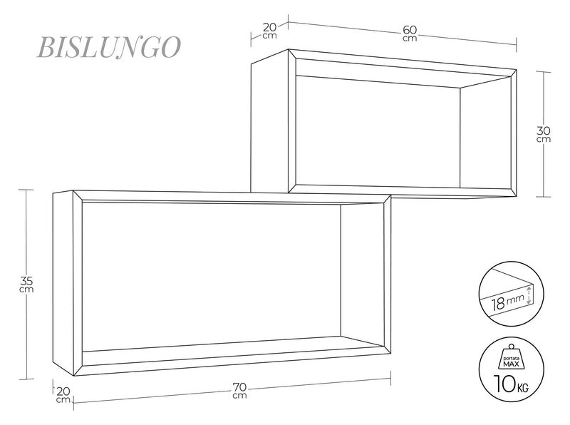 Set 2 Mensole Cubo da Parete Rettangolare in Fibra di Legno Bislungo Rosa Blush-6