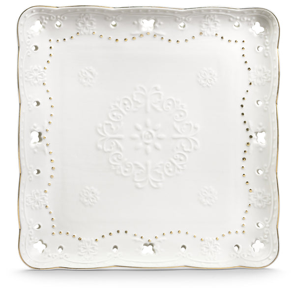 sconto Perforierter quadratischer Teller 25,5 x 25,5 cm aus Kaleidos Porzellan Charme Filo Oro