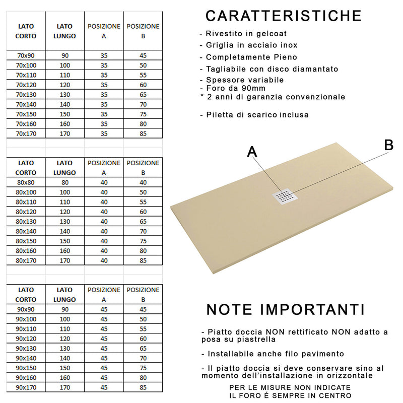 Piatto Doccia in Pietra Bonussi Ardesia Stone Central Grigio Antracite Varie Misure-3