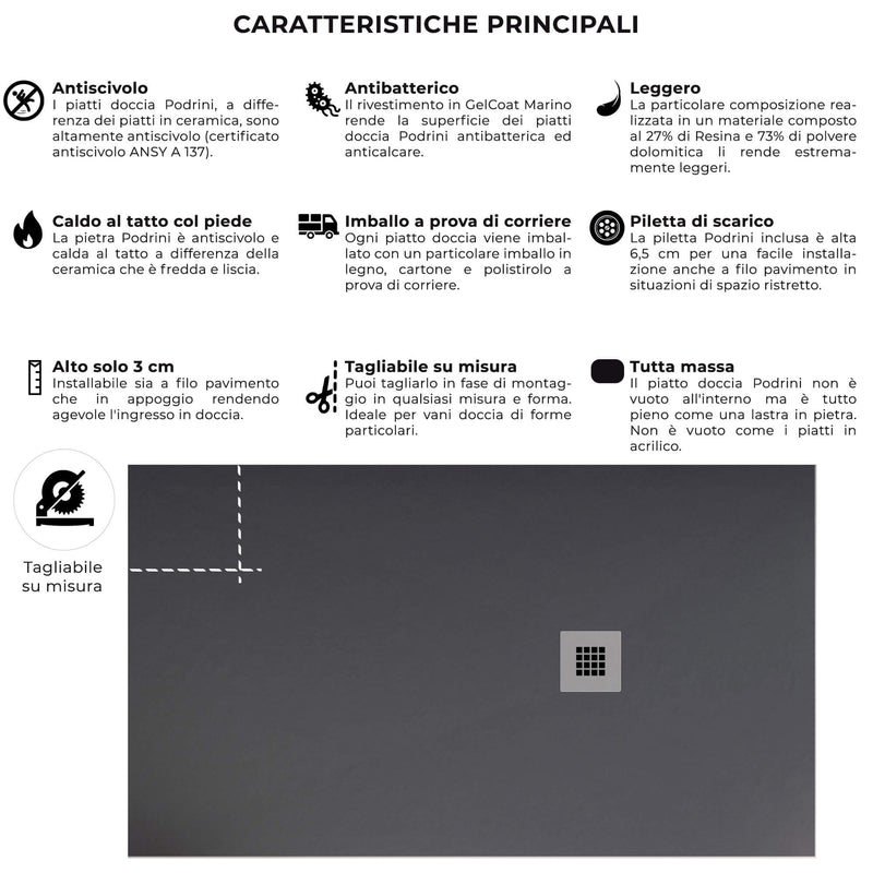 Piatto Doccia 90x150 cm in Pietra Bonussi Everest Antracite-4