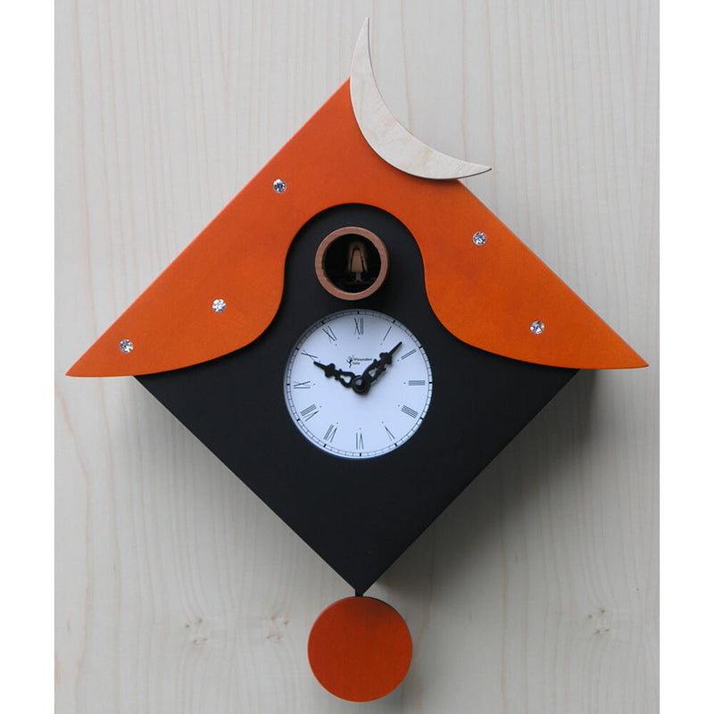 Orologio a Cucù da Parete 34X34X12Cm Pirondini Italia Otranto Nero e Arancio-1