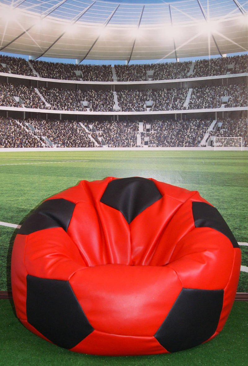 Poltrona a Sacco Pouf Ø100 cm in Similpelle Baselli Pallone da Calcio Rosso e Nero-2