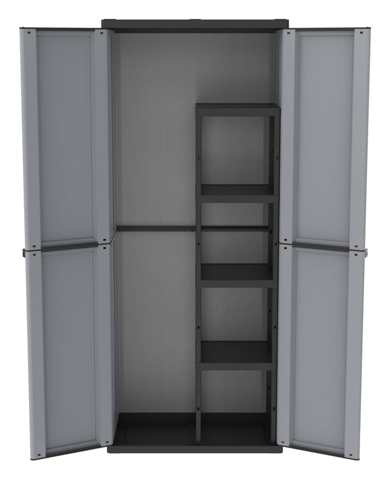 Armadio Portascope Modulare da Esterno 68x37,5x163,5 cm 2 Ante 4 Ripiani in Polipropilene Jline Grigio e Nero-2