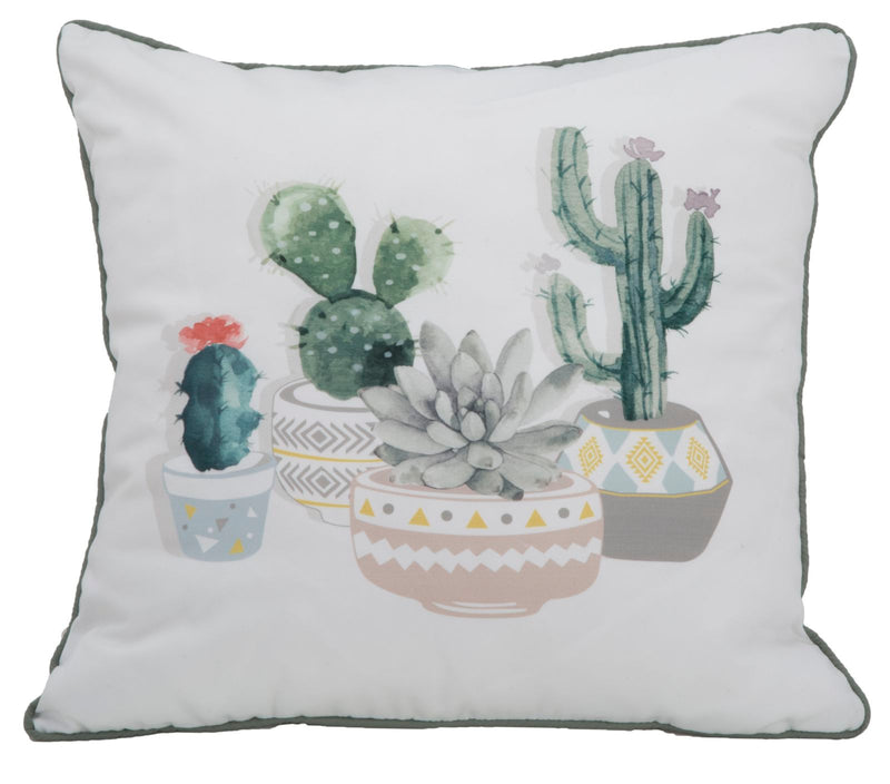 Cuscino Cactus 45x45 cm Poliestere Bianco e Verde-1