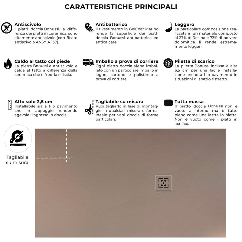 Piatto Doccia in Pietra Bonussi Canton Moka Varie Misure-4