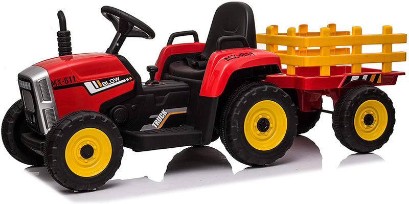 Trattore Elettrico per Bambini 12V con Rimorchio Rosso-2