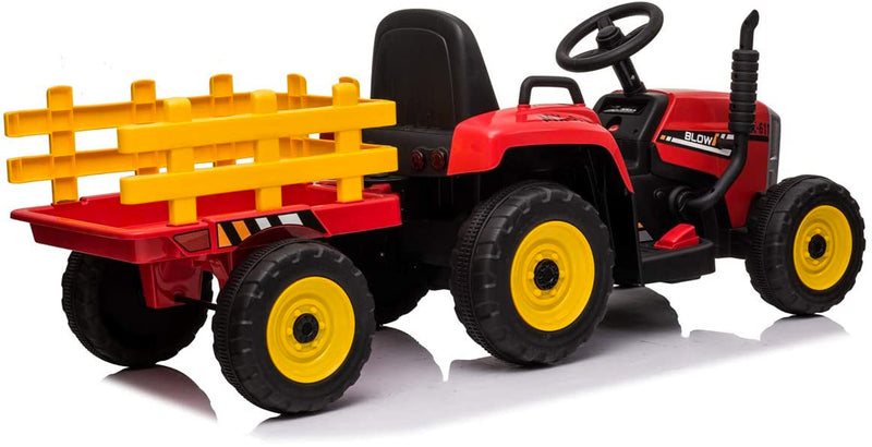 Trattore Elettrico per Bambini 12V con Rimorchio Rosso-4