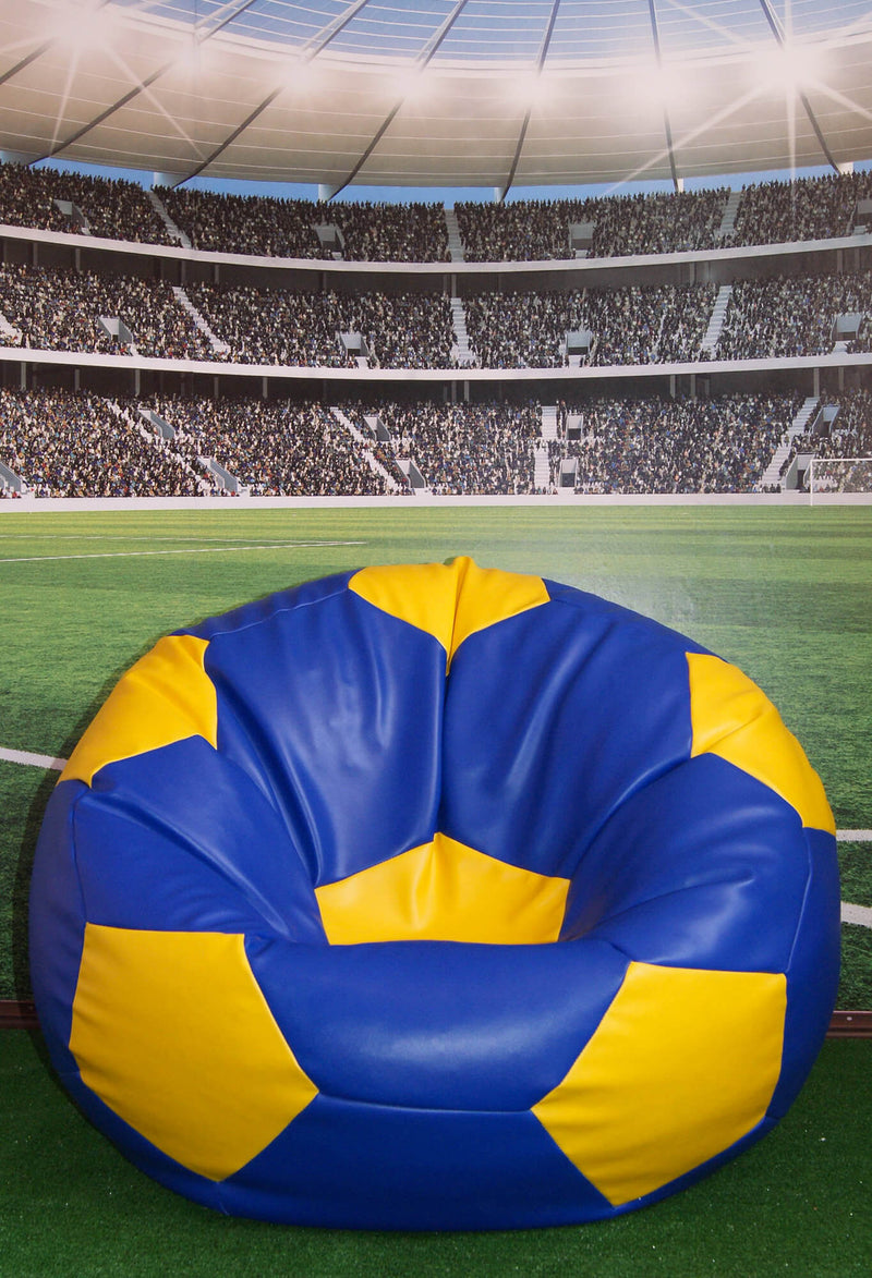 Poltrona a Sacco Pouf Ø100 cm in Similpelle Baselli Pallone da Calcio Blu e Giallo-2