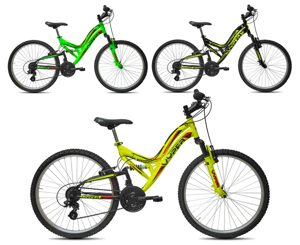 prezzo Bicicletta MTB Ragazzo 26” 6 Velocità Vyper Biammortizzata Giallo o Nero o Verde