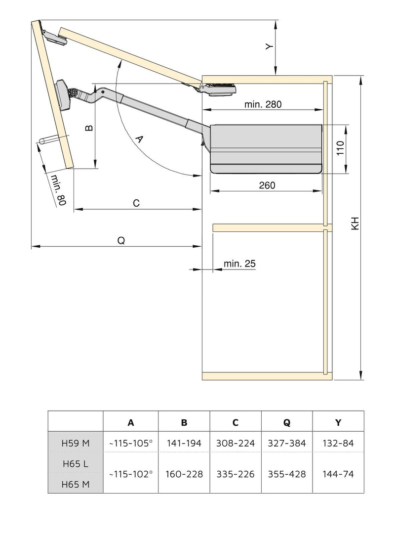 Braccetto per Ante Elevabile Agile Flap P 7 - 11,6 Kg Plastica Grigio Antracite Acciaio Emuca-2