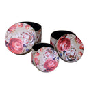 Set 3 Scatole in Similpelle fiori crema tondo -2