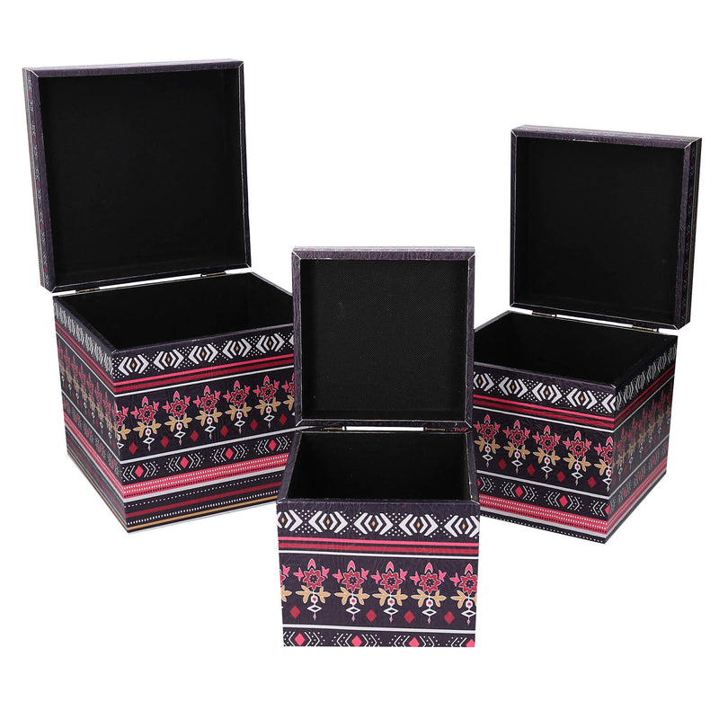 Set 3 Scatole in Similpelle fiori multicolor quadro -2